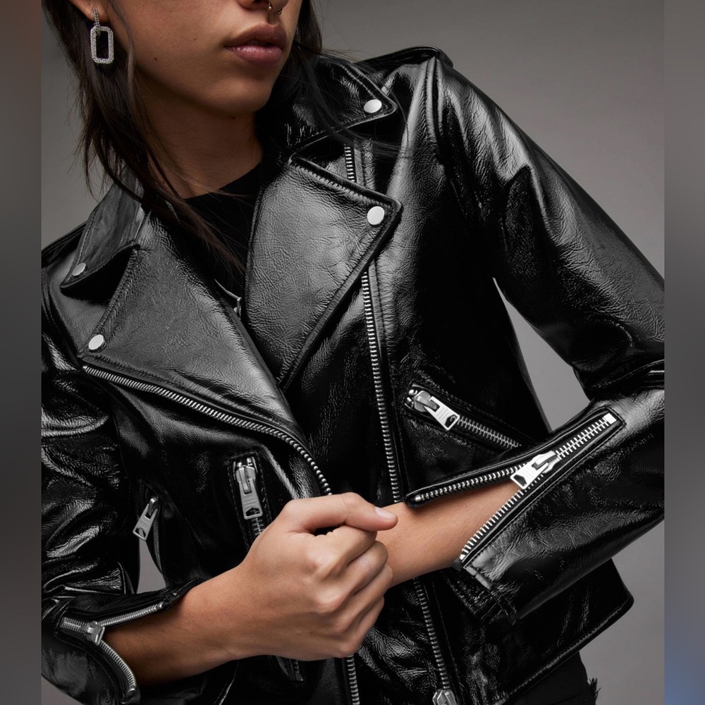 All Saints Shiny Black Leather Jacket
